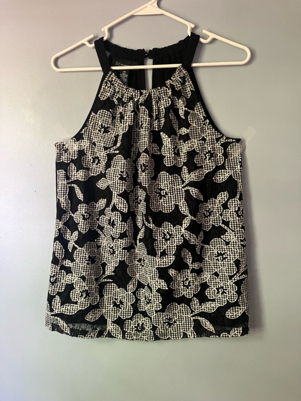 INC International Concepts Black and White Floral Halter Cami
